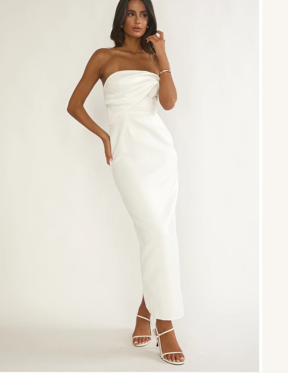 Selfie Leslie Strapless White Midi Dress - Sleek Minimal Silhouette